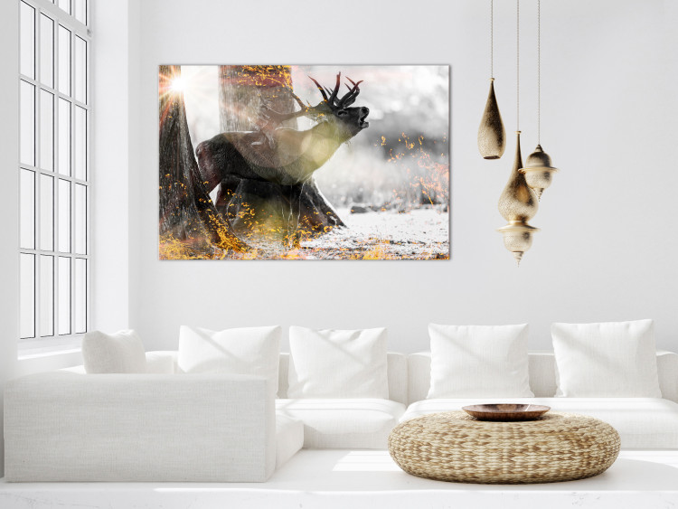Canvas Golden Roar (1-piece) Wide - natural deer in glamour motif 134626 additionalImage 3