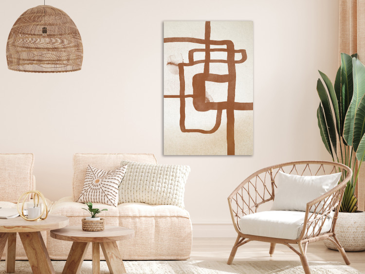 Canvas Print Path - Abstraction in the style of Scandi Boho depicting a die-drawn lines reminiscent of the road on a beige background 135526 additionalImage 3