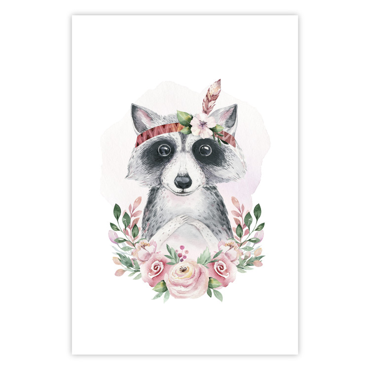 Wall Poster Simon the Raccoon - natural composition of flowers and animals on a light background 135726 additionalImage 6
