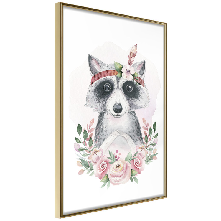 Wall Poster Simon the Raccoon - natural composition of flowers and animals on a light background 135726 additionalImage 16