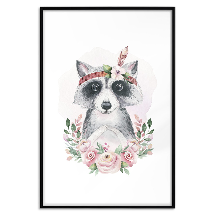 Wall Poster Simon the Raccoon - natural composition of flowers and animals on a light background 135726 additionalImage 5