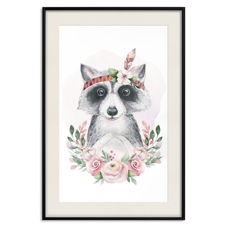 Wall Poster Simon the Raccoon - natural composition of flowers and animals on a light background 135726 additionalImage 3