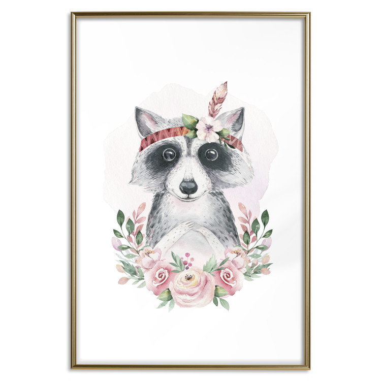 Wall Poster Simon the Raccoon - natural composition of flowers and animals on a light background 135726 additionalImage 4