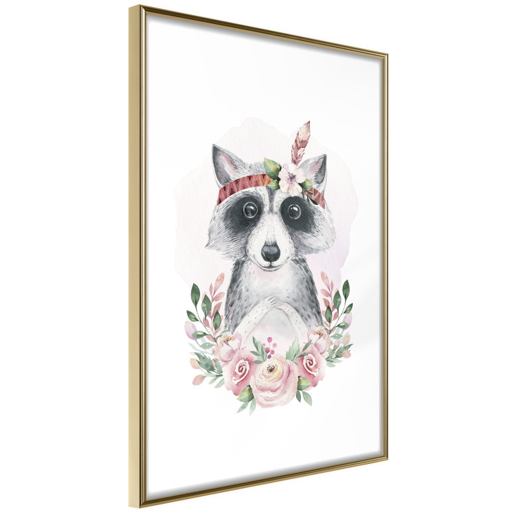 Wall Poster Simon the Raccoon - natural composition of flowers and animals on a light background 135726 additionalImage 15