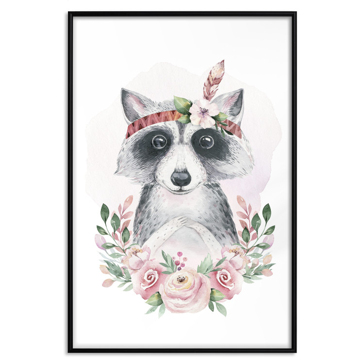 Wall Poster Simon the Raccoon - natural composition of flowers and animals on a light background 135726 additionalImage 7
