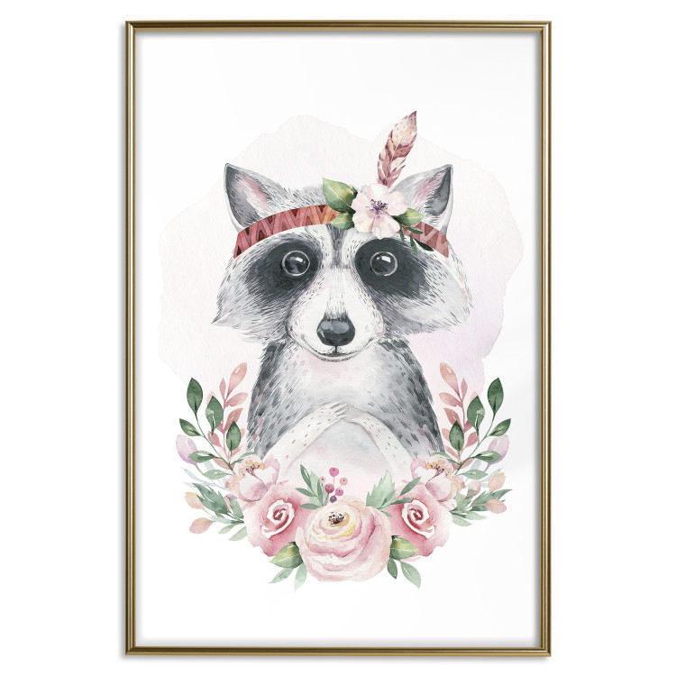 Wall Poster Simon the Raccoon - natural composition of flowers and animals on a light background 135726 additionalImage 4