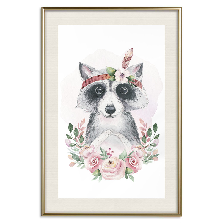 Wall Poster Simon the Raccoon - natural composition of flowers and animals on a light background 135726 additionalImage 2