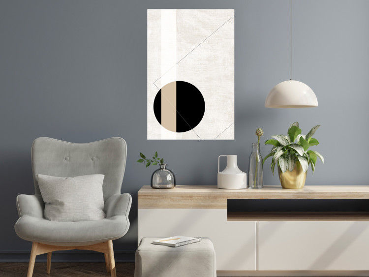 Poster Convergence Point - geometric abstraction with a black circle on a beige background 137226 additionalImage 9