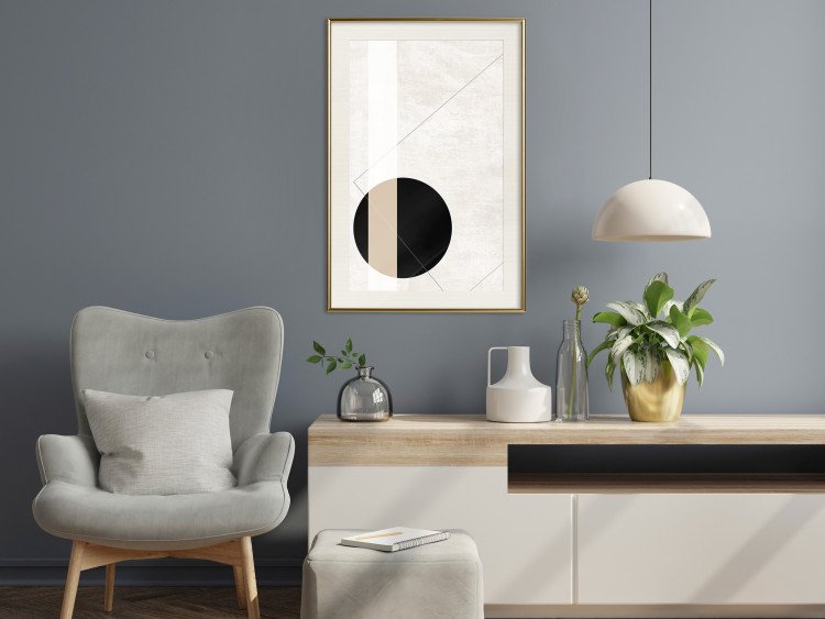 Poster Convergence Point - geometric abstraction with a black circle on a beige background 137226 additionalImage 7