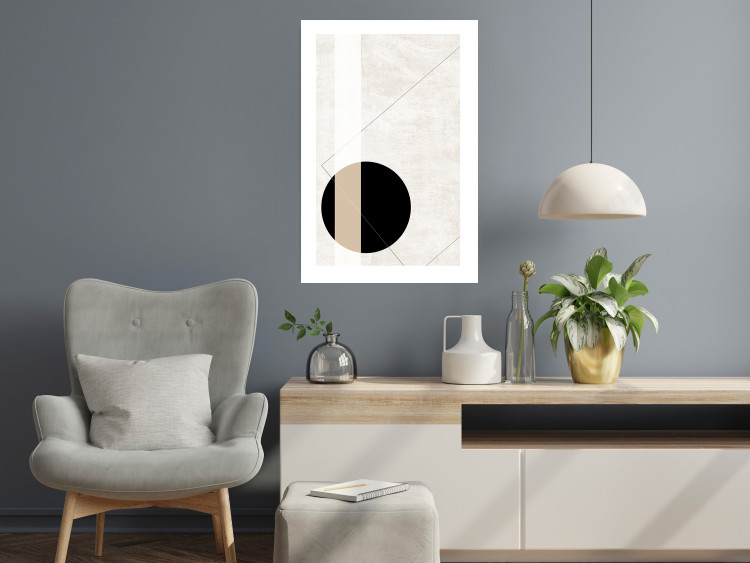 Poster Convergence Point - geometric abstraction with a black circle on a beige background 137226 additionalImage 10