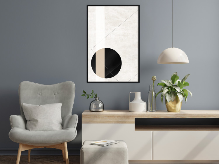 Poster Convergence Point - geometric abstraction with a black circle on a beige background 137226 additionalImage 14