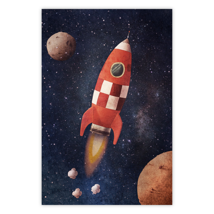 Wall Poster Rocket Into the Unknown - red spacecraft against a star-filled cosmic background 137526