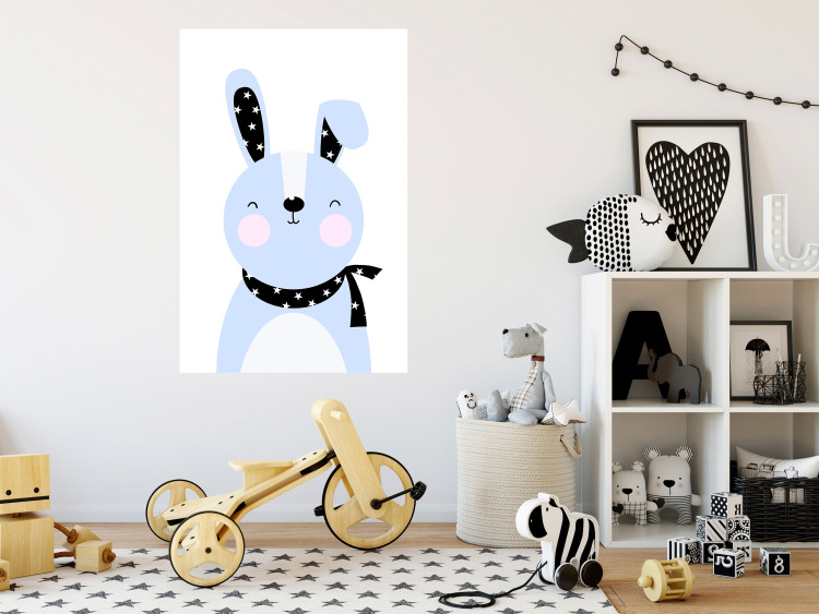 Wall Poster Brave Rabbit - funny bunny with a black ribbon on a light background 138126 additionalImage 17