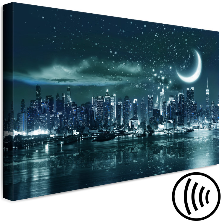 Canvas Art Print Moon over Manhattan (1-piece) Wide - New York after dark 138326 additionalImage 6