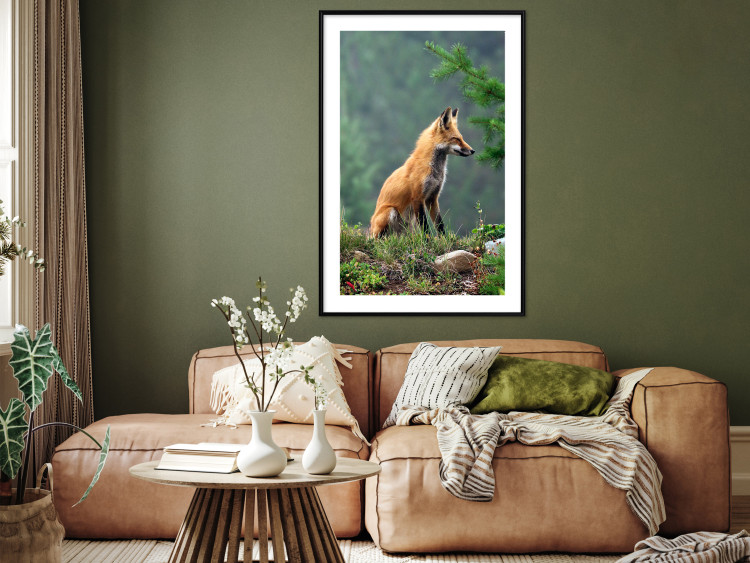 Wall Poster Red Hunter - majestic wild animal amidst forest on a blurred background 138726 additionalImage 12