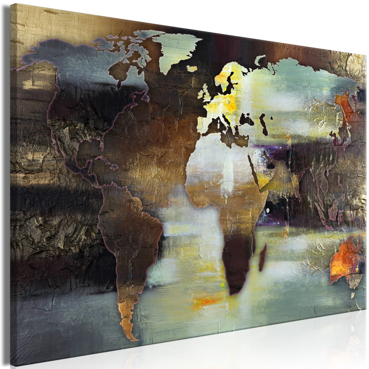 Canvas Painted World Map (1-piece) Wide - abstraction in browns 143126 additionalImage 2