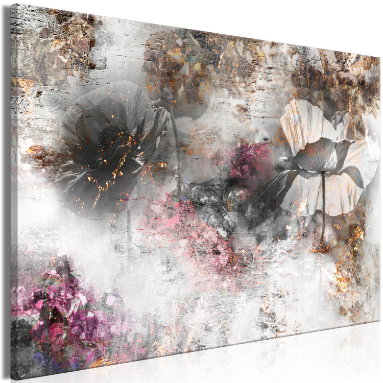 Canvas Abstraction in a Golden Garden (1-piece) - gray poppies with a hint of pink 143926 additionalImage 2