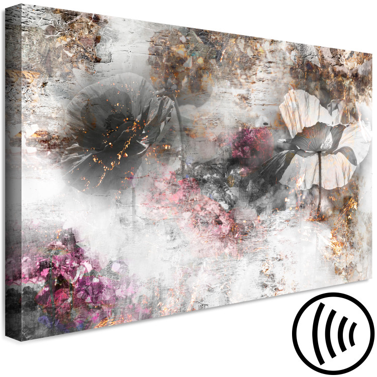 Canvas Abstraction in a Golden Garden (1-piece) - gray poppies with a hint of pink 143926 additionalImage 6