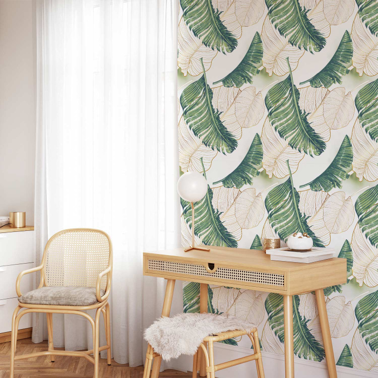 Modern Wallpaper Luscious Nature - Large Green Leaves and Delicate Beige Ones in the Wind 146026 additionalImage 5