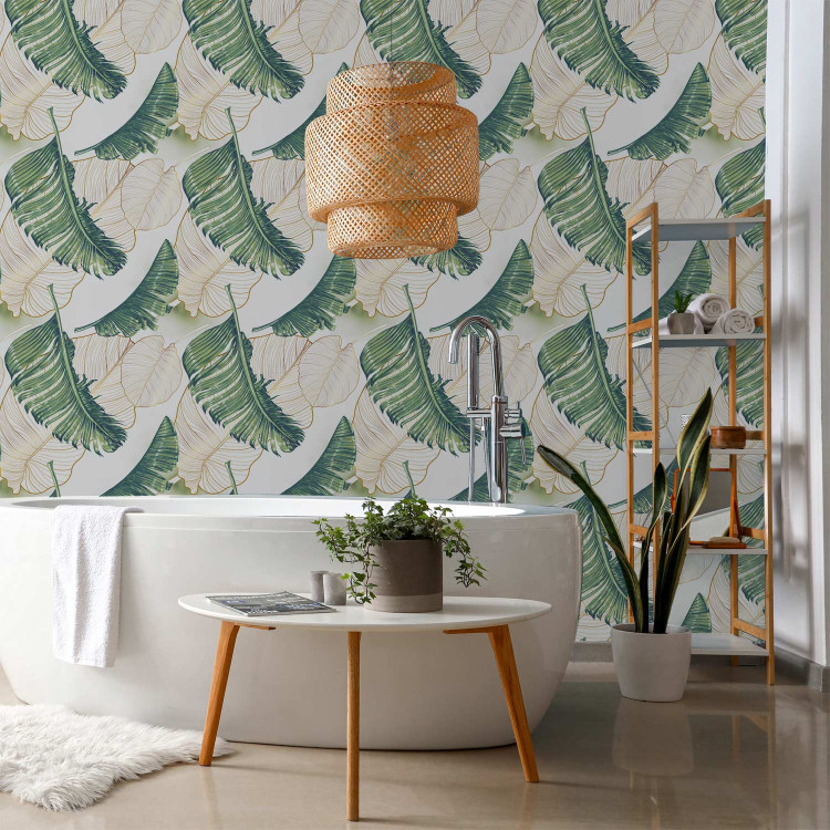 Modern Wallpaper Luscious Nature - Large Green Leaves and Delicate Beige Ones in the Wind 146026 additionalImage 10