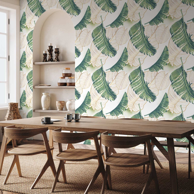 Modern Wallpaper Luscious Nature - Large Green Leaves and Delicate Beige Ones in the Wind 146026 additionalImage 9