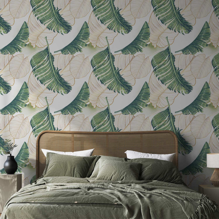 Modern Wallpaper Luscious Nature - Large Green Leaves and Delicate Beige Ones in the Wind 146026 additionalImage 4