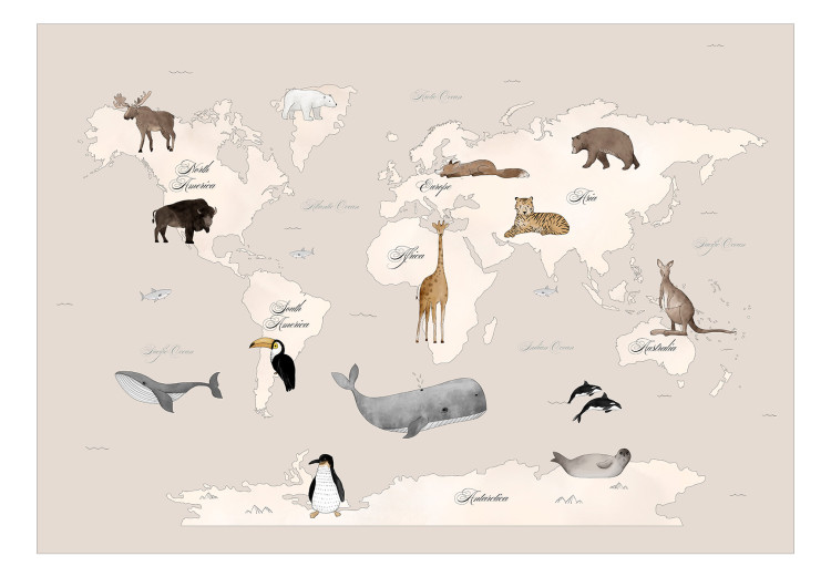 Photo Wallpaper World Map for Kids - Continents and Oceans in Beige Tones 148026 additionalImage 1