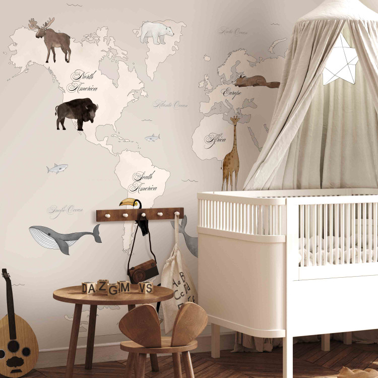 Photo Wallpaper World Map for Kids - Continents and Oceans in Beige Tones 148026 additionalImage 5
