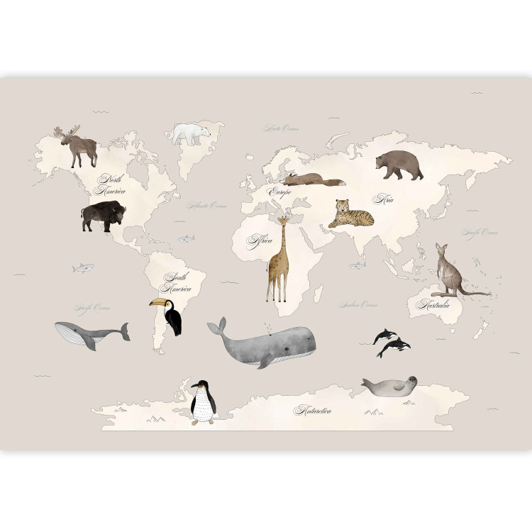 Photo Wallpaper World Map for Kids - Continents and Oceans in Beige Tones 148026 additionalImage 3