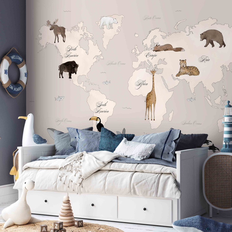 Photo Wallpaper World Map for Kids - Continents and Oceans in Beige Tones 148026 additionalImage 4