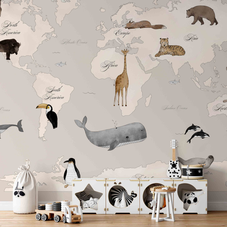 Photo Wallpaper World Map for Kids - Continents and Oceans in Beige Tones 148026 additionalImage 6