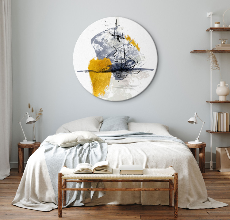 Round Canvas Crazy Landscape - Black and White Abstraction With Gold Additions 148726 additionalImage 3