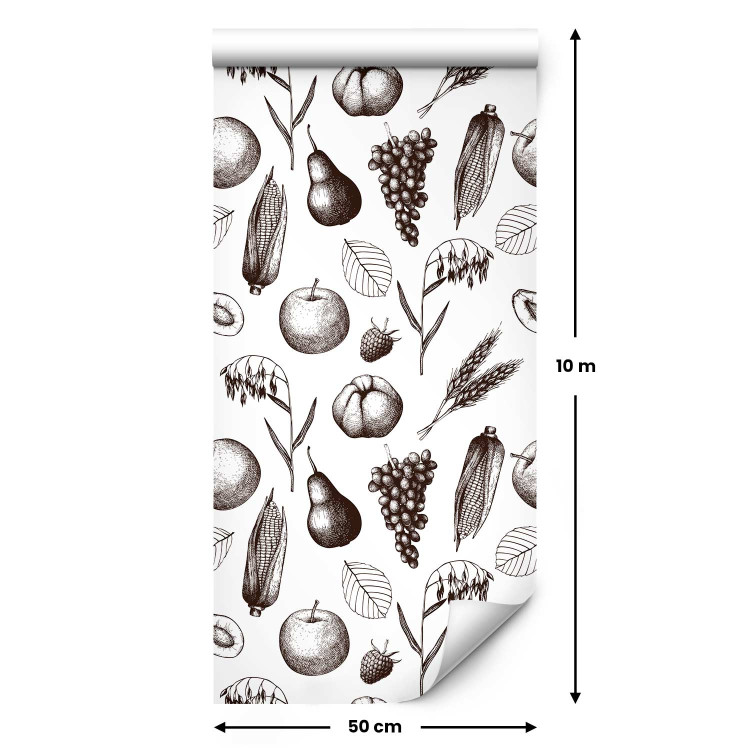 Wallpaper Autumn Pattern - Monochrome Sketch of Fruits and Ears of Grain 149926 additionalImage 2