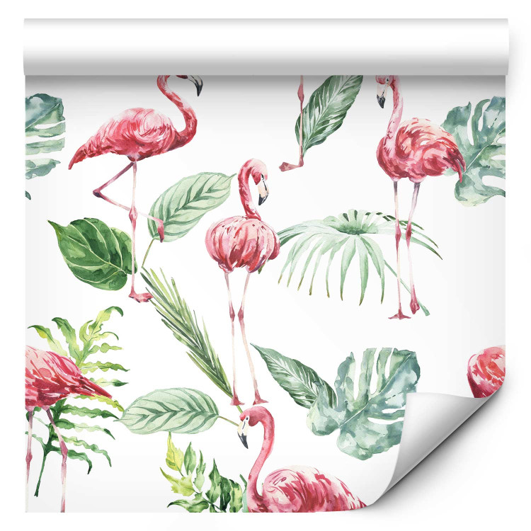 Wallpaper Exotic Birds - Dignified Pink Flamingos and Tropical Leaves 150026 additionalImage 1