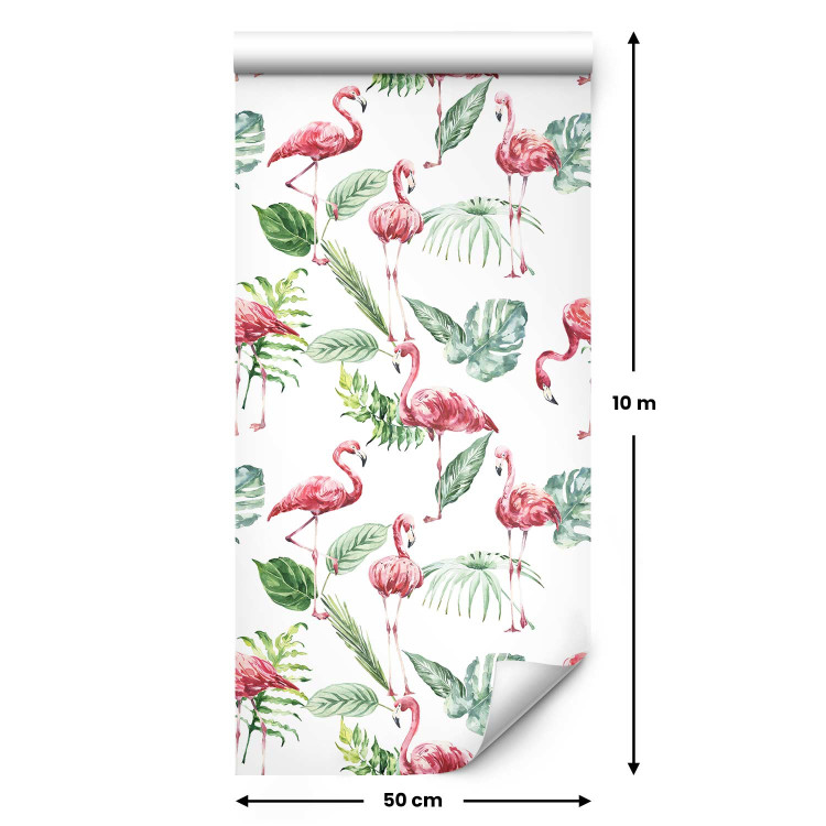 Wallpaper Exotic Birds - Dignified Pink Flamingos and Tropical Leaves 150026 additionalImage 2