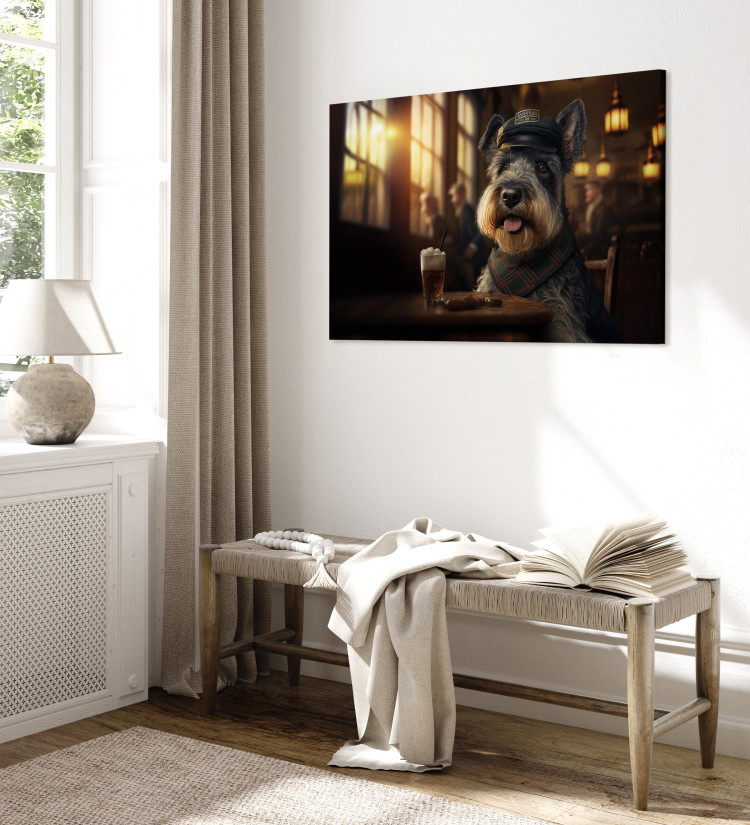 Canvas Print AI Dog Miniature Schnauzer - Portrait of a Animal in a Pub With a Beer - Horizontal 150126 additionalImage 4