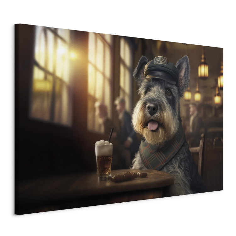 Canvas Print AI Dog Miniature Schnauzer - Portrait of a Animal in a Pub With a Beer - Horizontal 150126 additionalImage 2