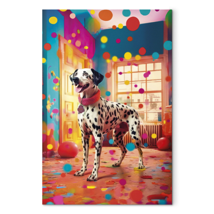 Canvas Art Print AI Dalmatian Dog - Spotted Animal in Color Room - Vertical 150226