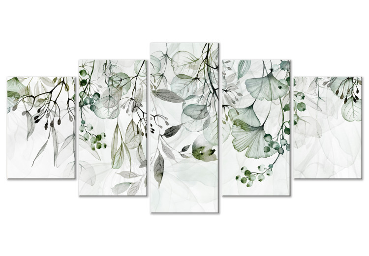 Canvas Subtle Twigs - Leaves in Delicate Shades on a White Background 151426
