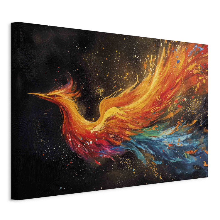 Canvas Art Print Firebird - Painterly Phoenix Rushing With the Wind on a Black Background 159526 additionalImage 2