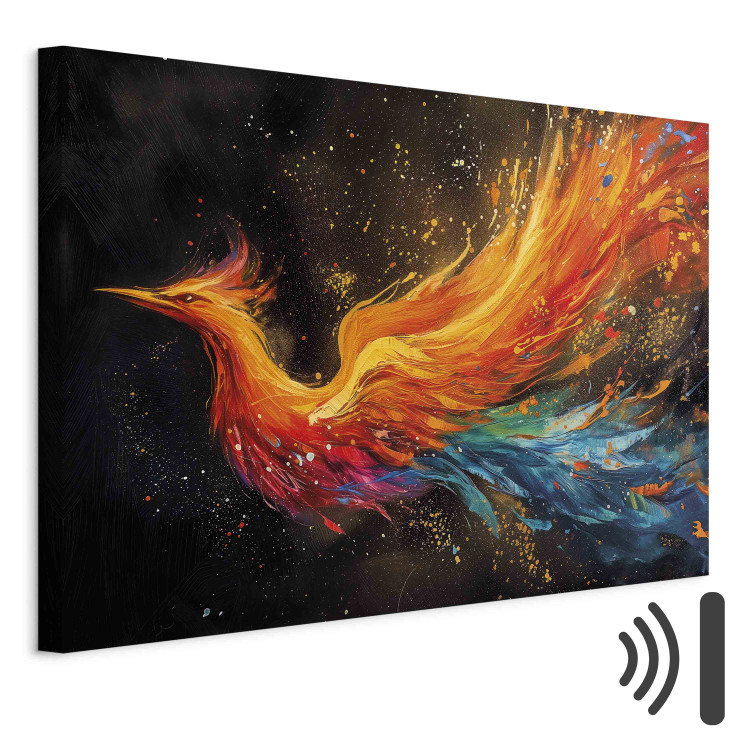 Canvas Art Print Firebird - Painterly Phoenix Rushing With the Wind on a Black Background 159526 additionalImage 8