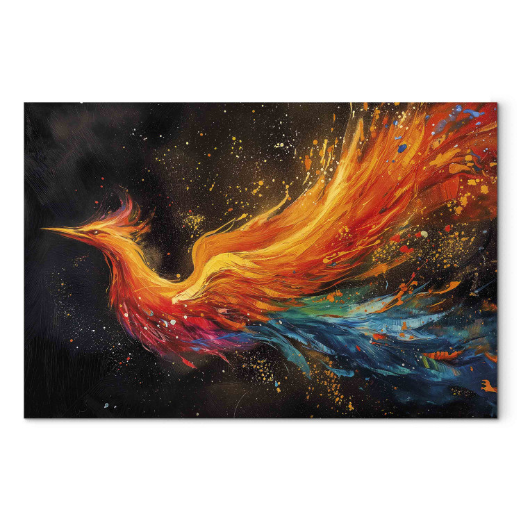 Canvas Art Print Firebird - Painterly Phoenix Rushing With the Wind on a Black Background 159526 additionalImage 7