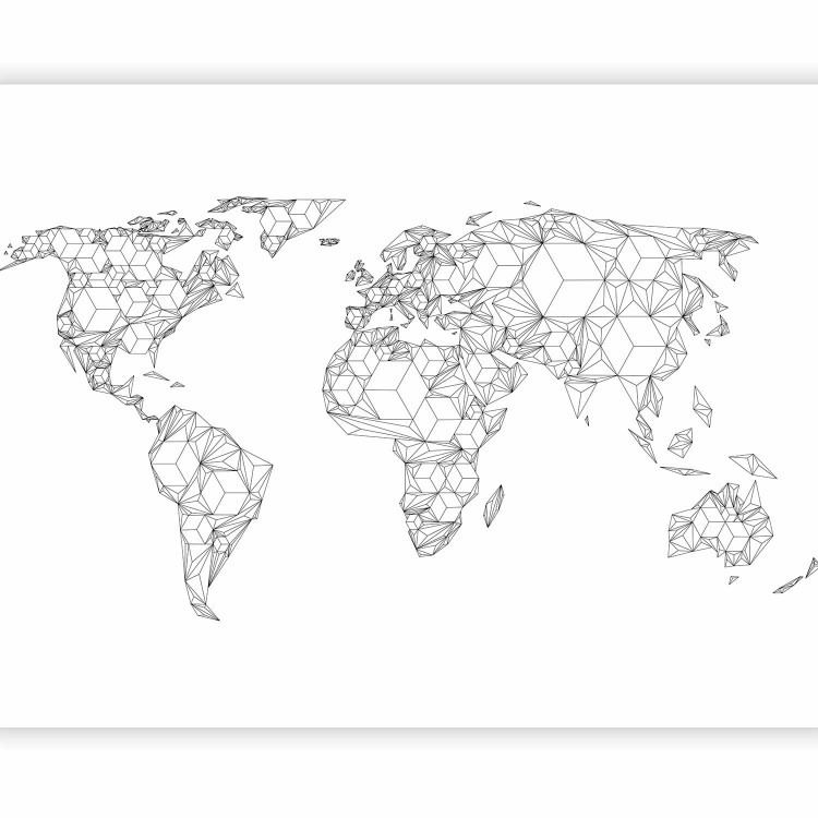 Photo Wallpaper World Map - Black and White Composition with Sketched Continents 60026 additionalImage 1