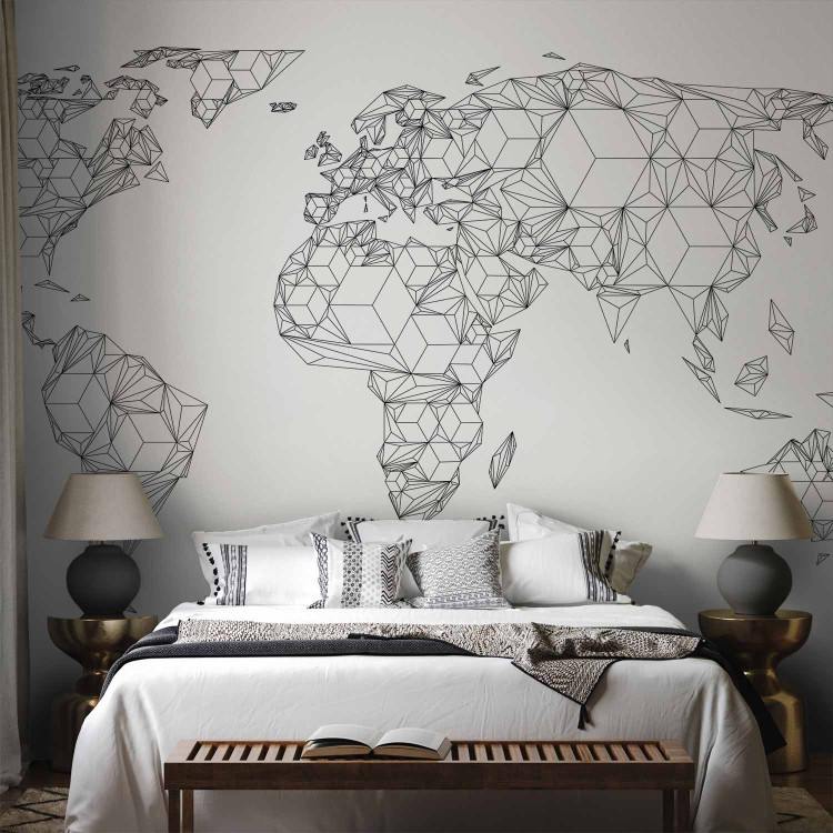 Photo Wallpaper World Map - Black and White Composition with Sketched Continents 60026 additionalImage 2