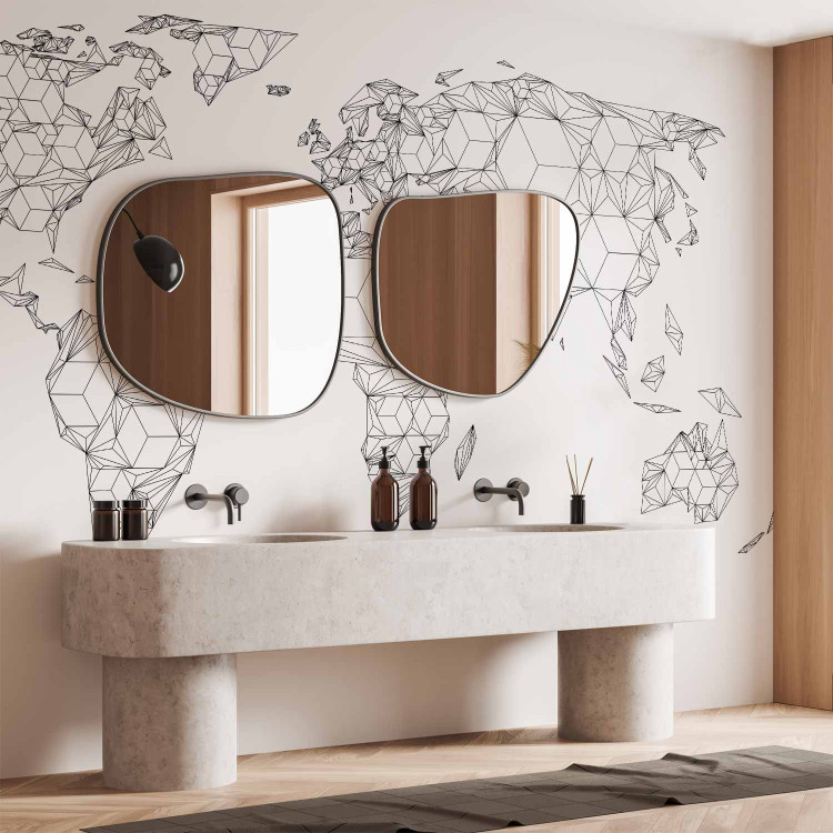 Photo Wallpaper World Map - Black and White Composition with Sketched Continents 60026 additionalImage 8