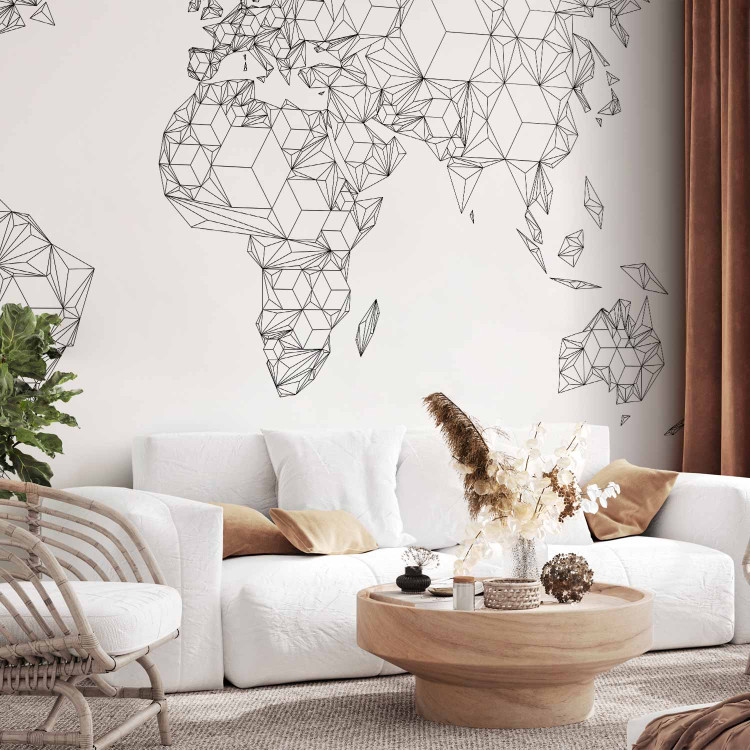 Photo Wallpaper World Map - Black and White Composition with Sketched Continents 60026