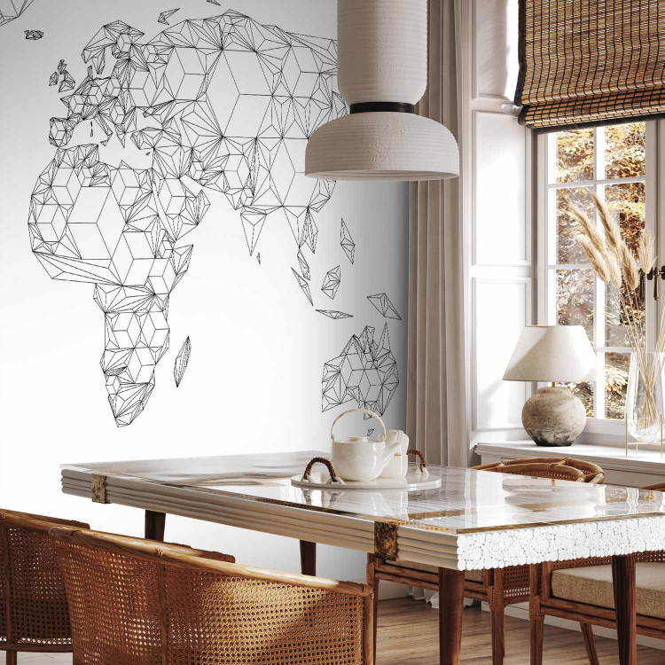 Photo Wallpaper World Map - Black and White Composition with Sketched Continents 60026 additionalImage 4