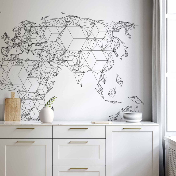 Photo Wallpaper World Map - Black and White Composition with Sketched Continents 60026 additionalImage 6