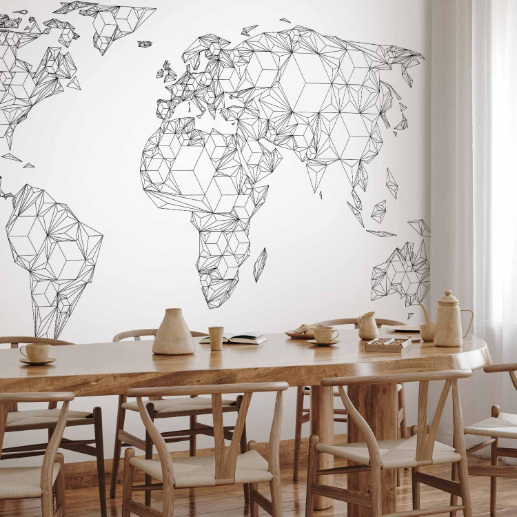 Photo Wallpaper World Map - Black and White Composition with Sketched Continents 60026 additionalImage 7
