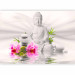 Wall Mural Buddhism - Meditating Buddha on a water surface with orchids on a white background 61426 additionalThumb 1
